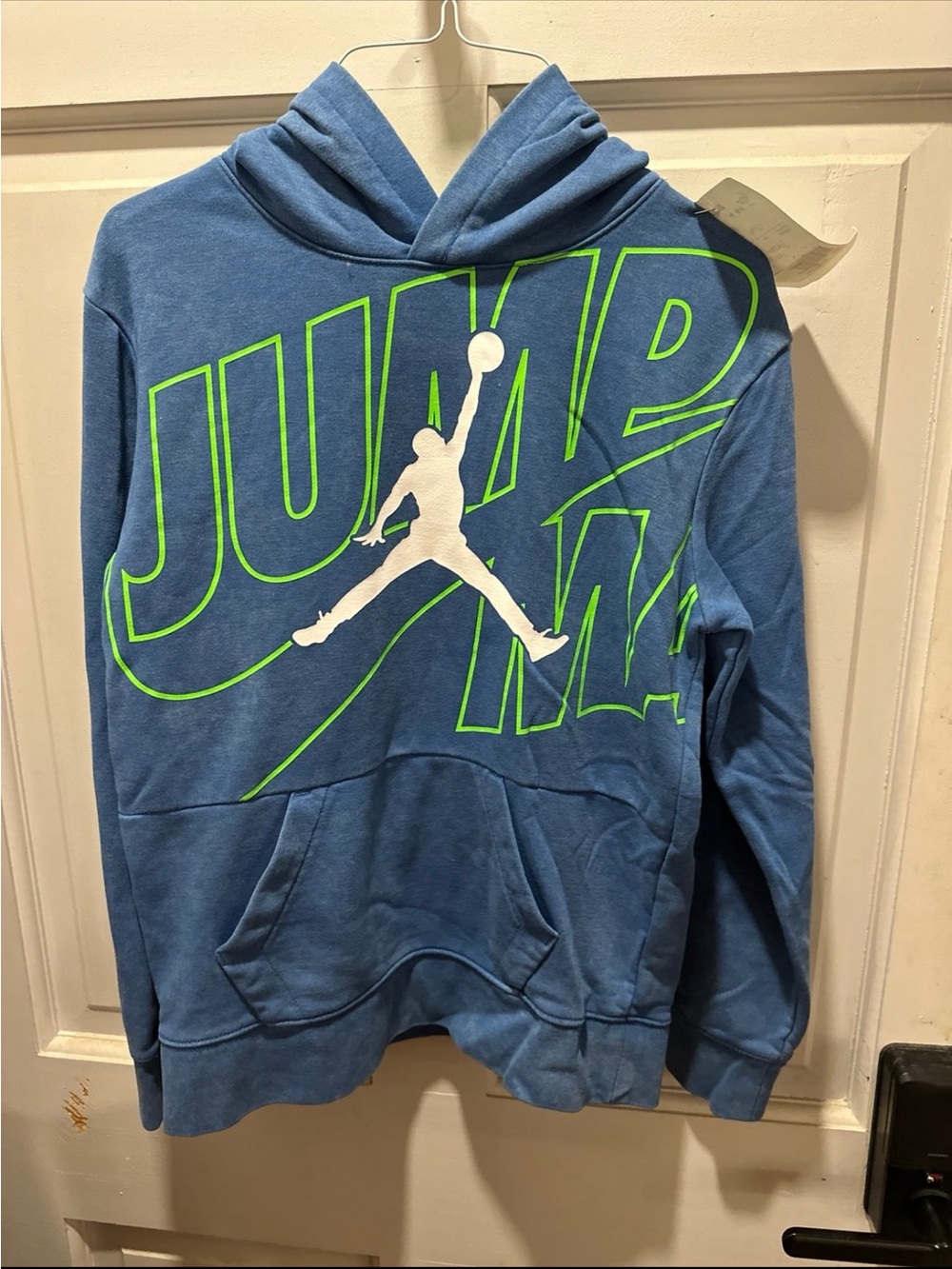 Jordan Jumpman Blue Hoodie with Neon Green Graphic size large